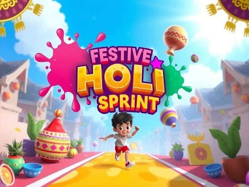 Festive Holi Sprint game cover showing colorful Holi festival elements and a runner character
